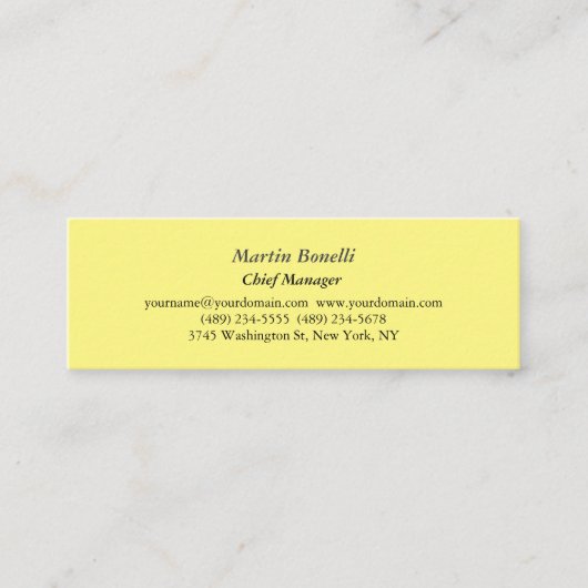 Carte De Visite Mini Jaune clair simple classique unique (Devant)
