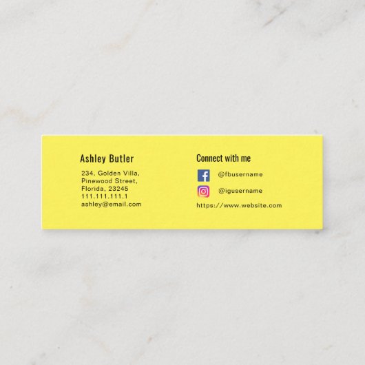 Carte De Visite Mini Jaune QR Code Artiste maquillage de beauté (Dos)