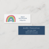 Carte De Visite Mini Jolie Rainbow Pink Navy Green Boho Babysitter (Devant / Derrière)