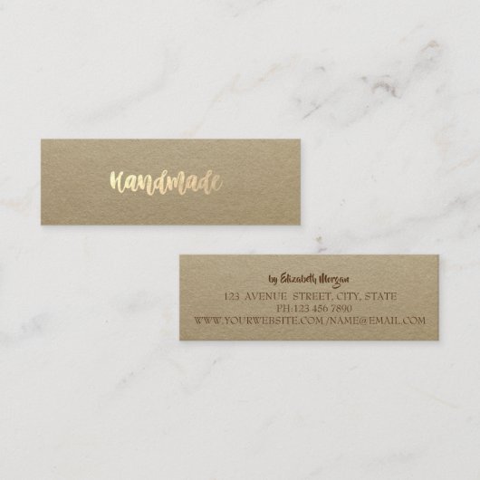 Carte De Visite Mini Kraft Rustique, Or, Simple, Fait main (Devant / Derrière)