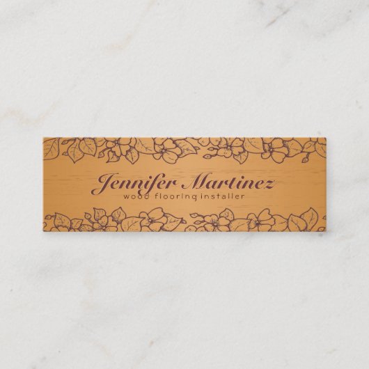 Carte De Visite Mini Léger Brown texture en bois simple Bordure florale (Devant)