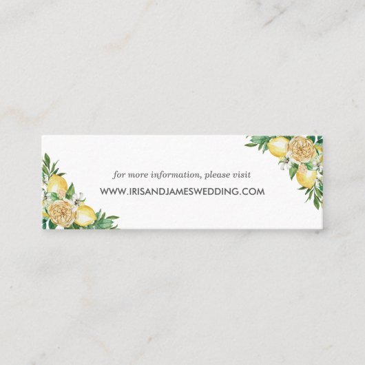 Carte De Visite Mini Lemon Floral Greenery Mariage Website Card Mini (Devant)