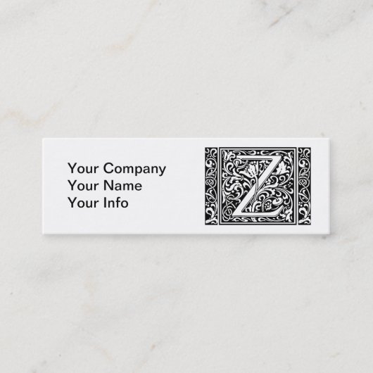 Carte De Visite Mini Lettre Z Monogramme médiéval Art Nouveau (Devant)