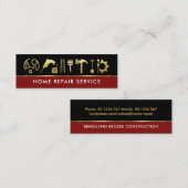 Carte De Visite Mini Lignes d'or rouge noir Outils de construction (Devant / Derrière)