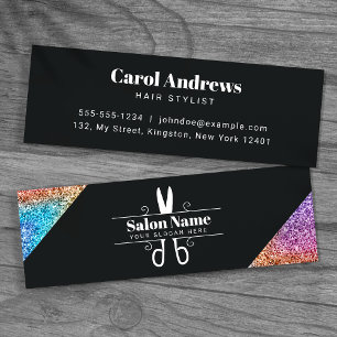 Carte De Visite Mini Logo de coiffeur moderne à paillettes holographiqu