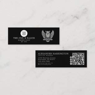 Carte De Visite Mini Logo de hibou argenté de salon de coiffure avec ic