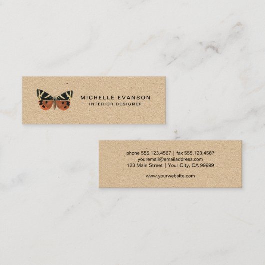 Carte De Visite Mini Logo de papillon rustique simple (Devant / Derrière)