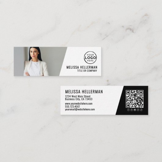 Carte De Visite Mini Logo de photo de code QR professionnel (Devant / Derrière)