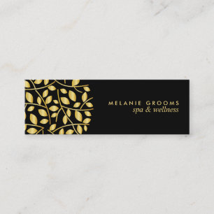 Carte De Visite Mini Logo feuille or   Black wellness massage spa yoga
