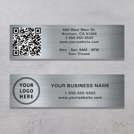 Carte De Visite Mini Logo moderne QR Code Silver