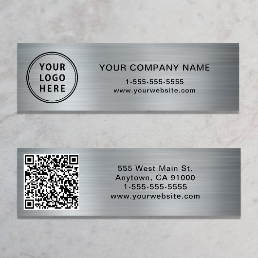 Carte De Visite Mini Logo moderne QR Code Silver