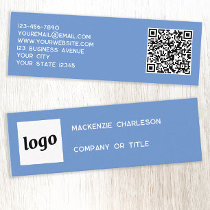 Carte De Visite Mini Logo simple et code QR bleu