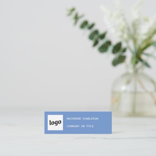 Carte De Visite Mini Logo simple et code QR bleu (Debout devant)