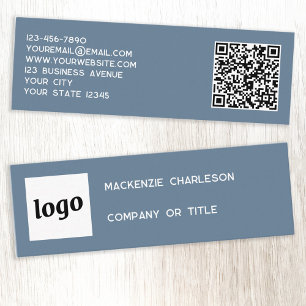 Carte De Visite Mini Logo simple et code QR Dusty Blue Grey