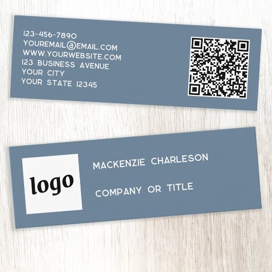 Carte De Visite Mini Logo simple et code QR Dusty Blue Grey