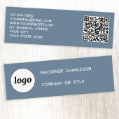 Carte De Visite Mini Logo simple et code QR Dusty Blue Grey