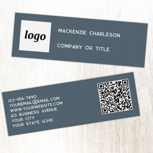 Carte De Visite Mini Logo Simple et Code QR Gris Charbon