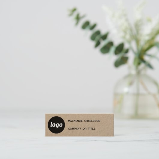 Carte De Visite Mini Logo simple et code QR Kraft (Debout devant)