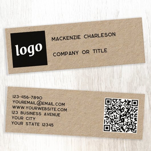 Carte De Visite Mini Logo simple et code QR Kraft