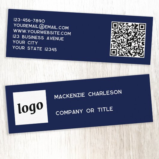 Carte De Visite Mini Logo simple et code QR Navy Blue