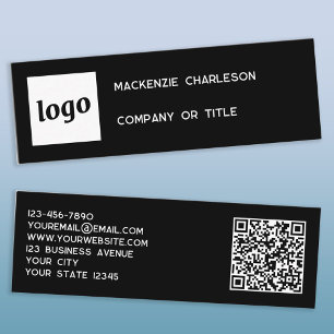 Carte De Visite Mini Logo simple et code QR noir