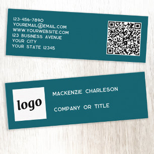 Carte De Visite Mini Logo simple et code QR Vert Turquoise