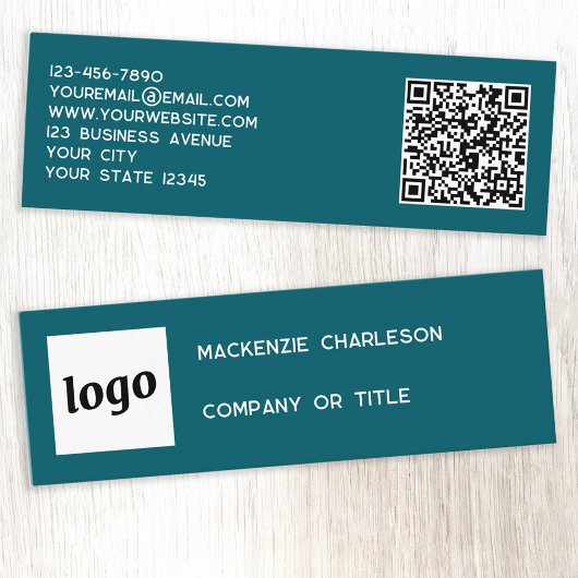 Carte De Visite Mini Logo simple et code QR Vert Turquoise