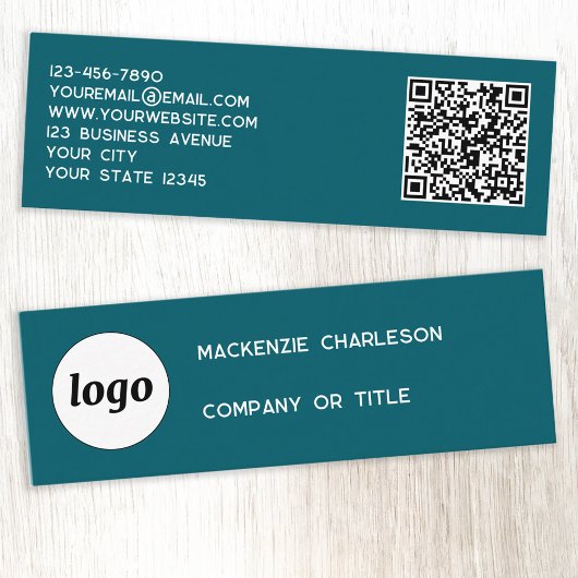 Carte De Visite Mini Logo simple et code QR Vert Turquoise