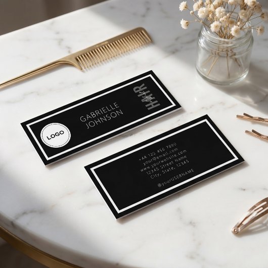 Carte De Visite Mini Logo Simple Moderne Noir Blanc Coiffeur