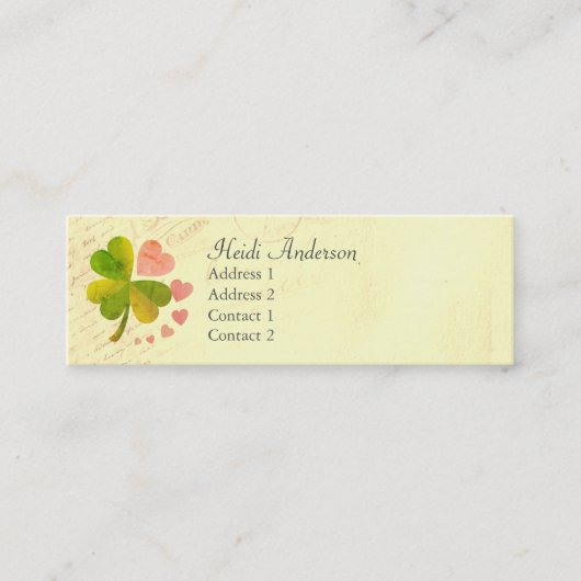 Carte De Visite Mini Lucky 4 Leaf Lover Clover Skinny Card (Devant)