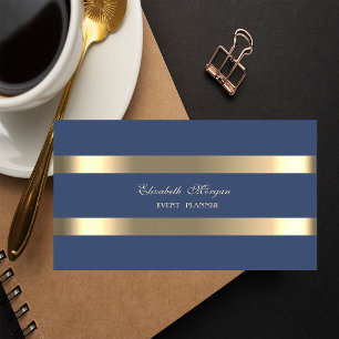 Carte De Visite Mini Luxe Élégant Moderne, rayures dorées, bleu marine