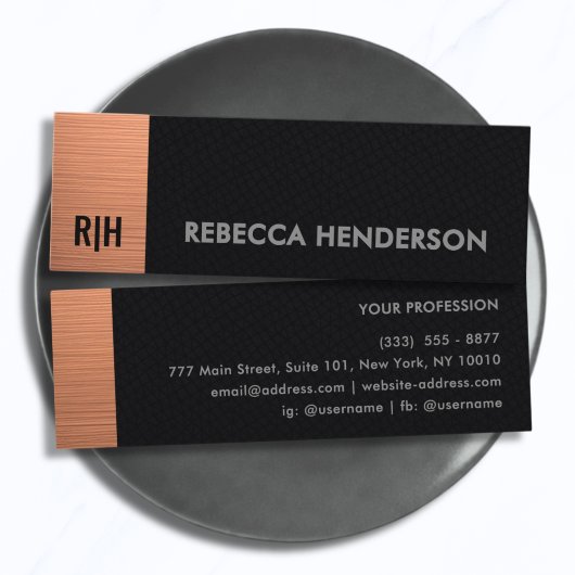 Carte De Visite Mini Luxury Rose Gold & Black Leather Monogram