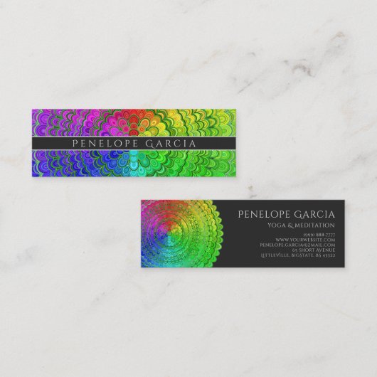 Carte De Visite Mini Mandala de fleur d'arc-en-ciel (Devant / Derrière)