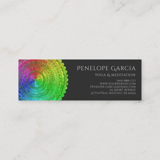 Carte De Visite Mini Mandala de fleur d'arc-en-ciel (Dos)