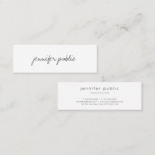 Carte De Visite Mini Manuscrit manuscrit élégant de modèle simple (Devant / Derrière)