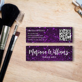 Carte De Visite Mini maquillage de code qr design artiste violet partie