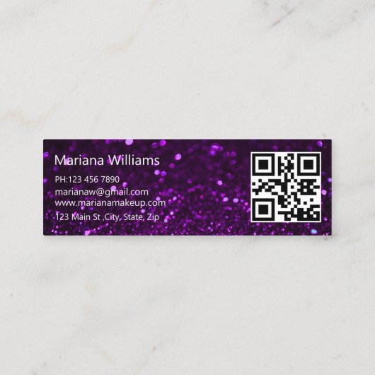 Carte De Visite Mini maquillage de code qr design artiste violet partie (Dos)