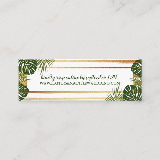 Carte De Visite Mini Mariage Gold Foil & Green Palm Leaf Beach (Devant)