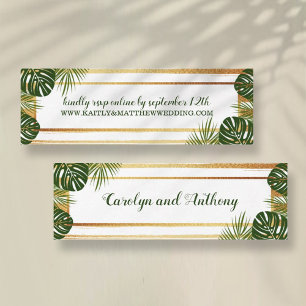 Carte De Visite Mini Mariage Gold Foil & Green Palm Leaf Beach