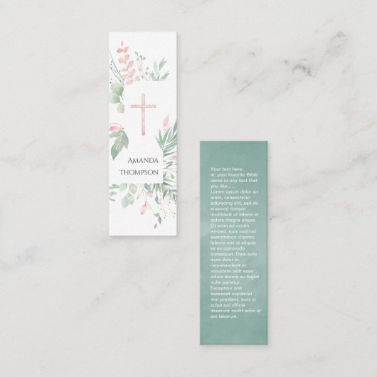 Carte De Visite Mini Marque-page de confirmation de verdure rose pastel (Devant / Derrière)