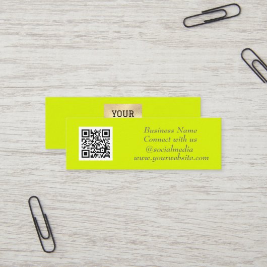 Carte De Visite Mini Médias sociaux QR Code scanner Fluorescent Jaune (Devant/Arrière en situation)