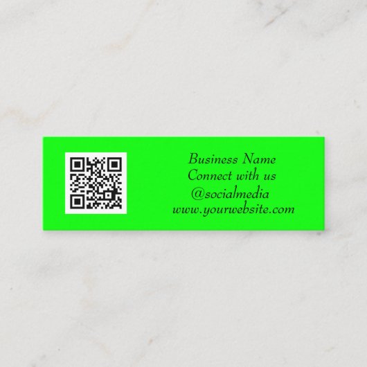 Carte De Visite Mini Médias sociaux QR Code Simple Fluorescent Vert (Devant)