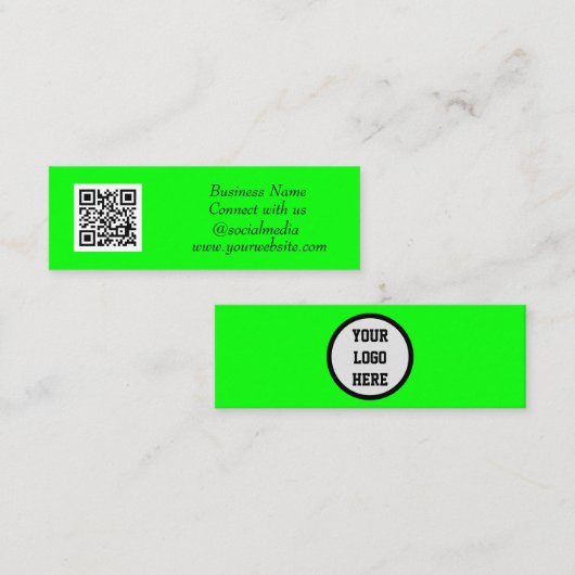 Carte De Visite Mini Médias sociaux QR Code Simple Fluorescent Vert (Devant / Derrière)
