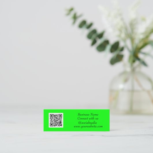 Carte De Visite Mini Médias sociaux QR Code Simple Fluorescent Vert (Debout devant)
