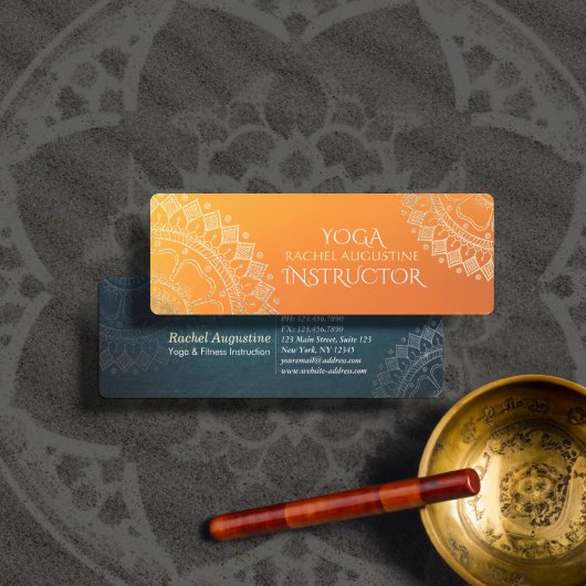 Carte De Visite Mini Méditation Yoga Enseignant Moderne Orange Or Manda