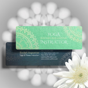 Carte De Visite Mini Méditation Yoga Instructeur Green Gold Foil Mandal
