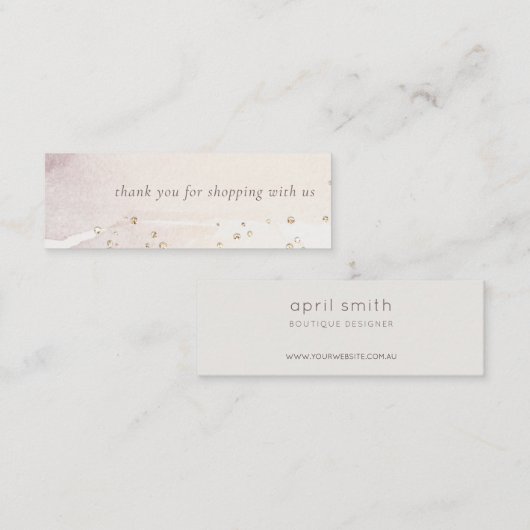 Carte De Visite Mini Merci Abstrait D'Aquarelle Lilac Or À Commande (Devant / Derrière)