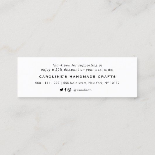 Carte De Visite Mini merci écrit à la main, script insert business (Dos)