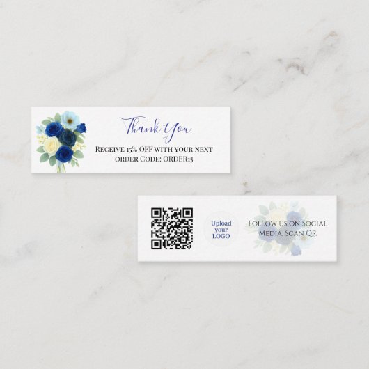 Carte De Visite Mini Merci Royal Blue Rose Code remise QR Insérer (Devant / Derrière)