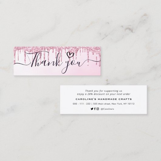 Carte De Visite Mini merci script rose parties scintillant insert busin (Devant / Derrière)